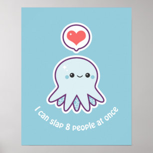 Kawaii Blue Octopus Poster