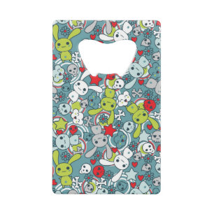 kawaii blue pattern credit card bottle opener