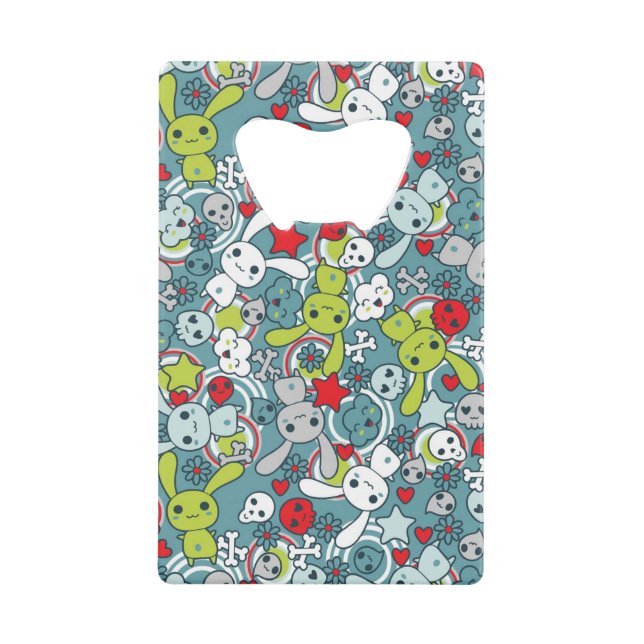 kawaii blue pattern credit card bottle opener (Front)