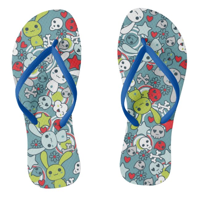 kawaii blue pattern flip flops (Footbed)
