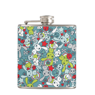 kawaii blue pattern hip flask