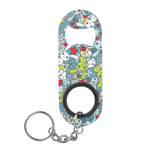 kawaii blue pattern keychain bottle opener (Front)