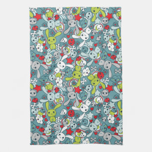 kawaii blue pattern kitchen towel