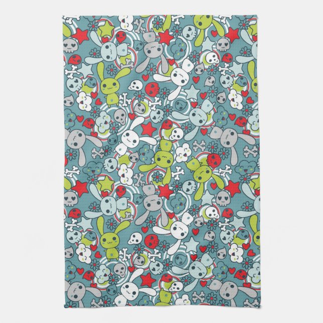 kawaii blue pattern kitchen towel (Vertical)