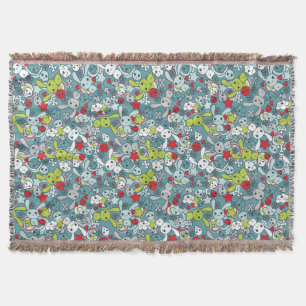 kawaii blue pattern throw blanket