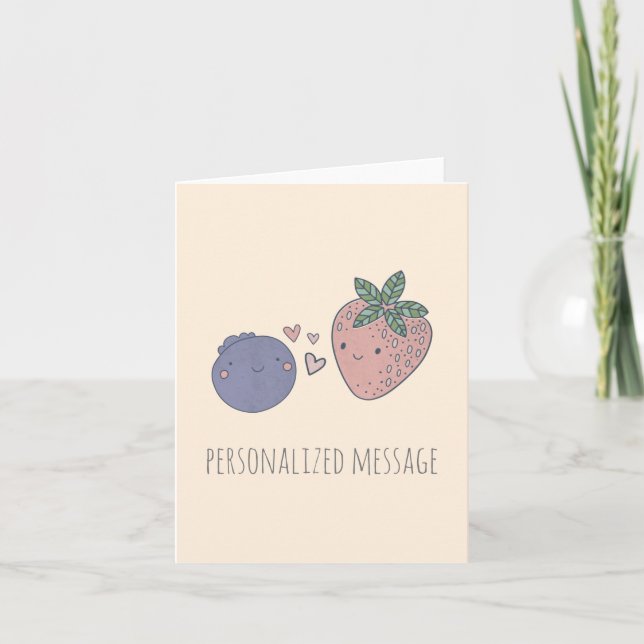 Kawaii Blueberry and Strawberry in Love Thank You Card (Front)