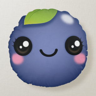 Kawaii Blueberry Round Pillow