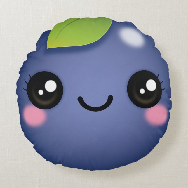 Kawaii Blueberry Round Pillow (Front)