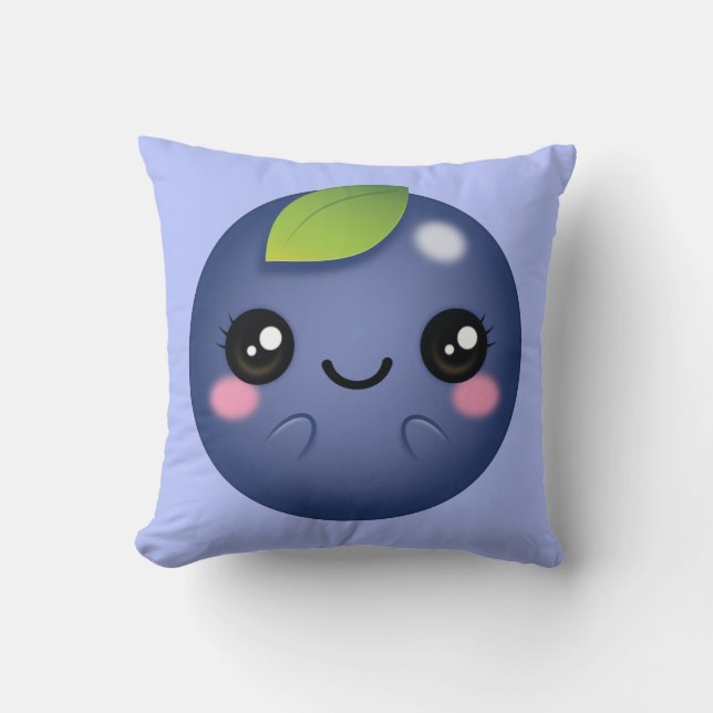 Kawaii Blueberry Throw Pillow (Front)