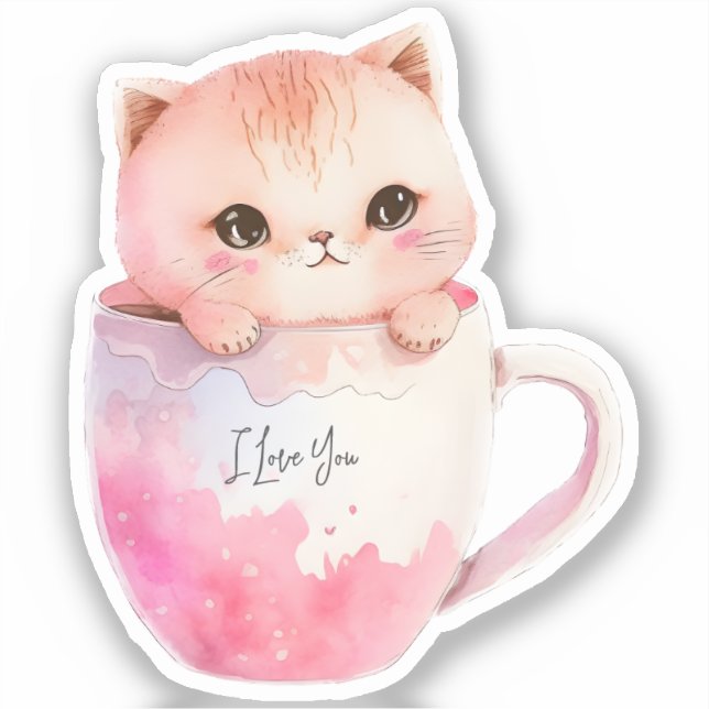 Kawaii Blushing Pink Chibi Cat (Front)
