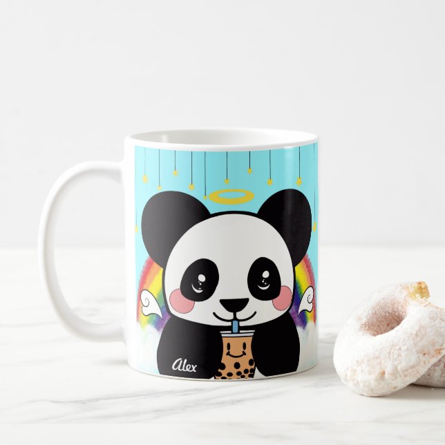 Kawaii Boba Panda Bear Café Mug (Avec donut)