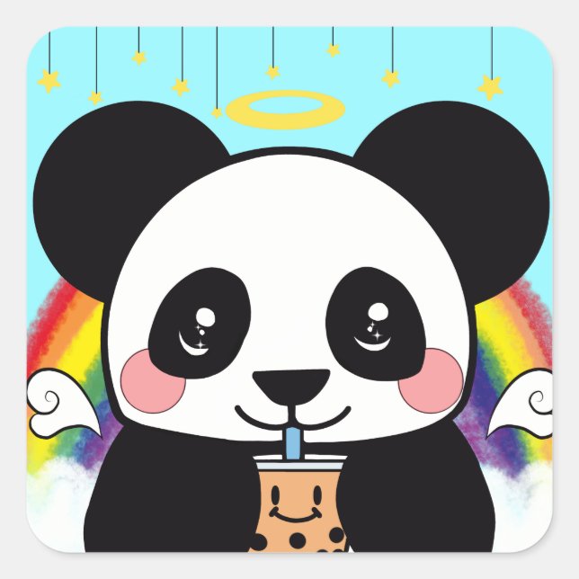 Kawaii Boba Panda Bear    Square Sticker (Front)