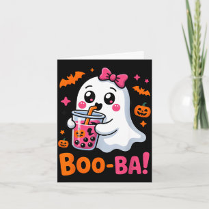 Kawaii boba tea cute boo ghost halloween spooky card