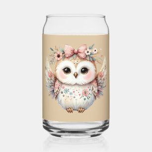 Kawaii Boho Owl Illustration Can Glass
