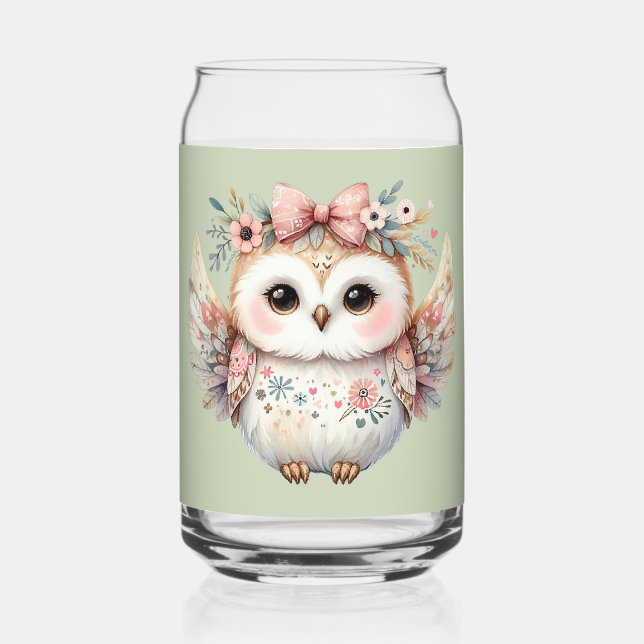 Kawaii Boho Owl Illustration Can Glass (Front)