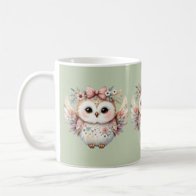 Kawaii Boho Owl Illustration Coffee Mug (Left)