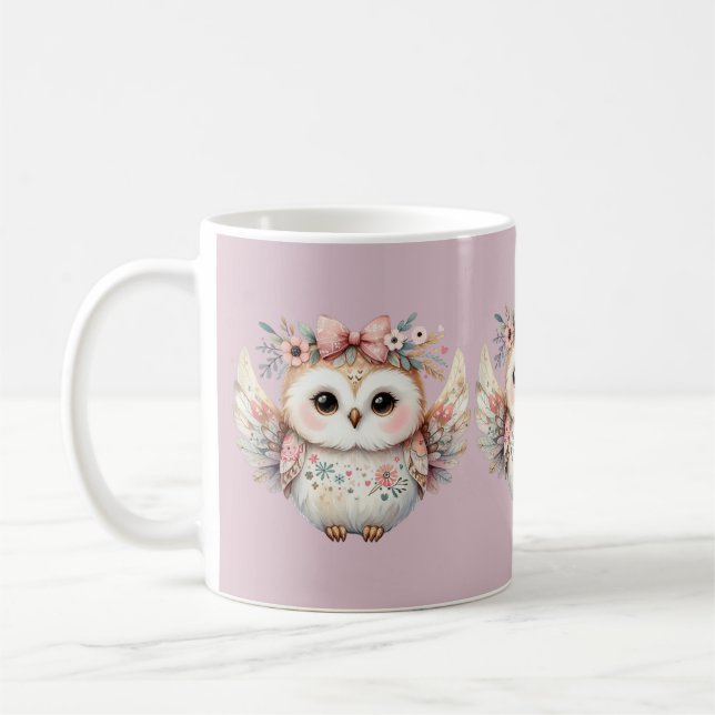 Kawaii Boho Owl Illustration Coffee Mug (Left)