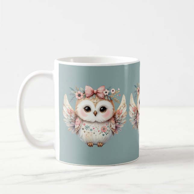 Kawaii Boho Owl Illustration Coffee Mug (Left)