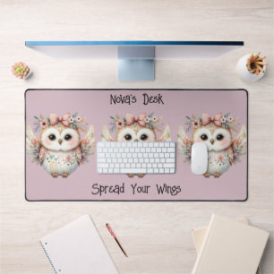 Kawaii Boho Owl Illustration Lavender Desk Mat