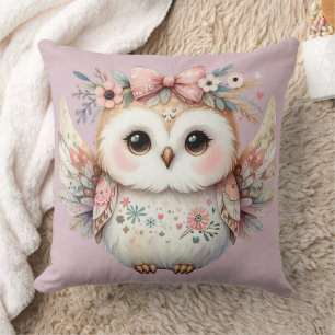 Kawaii Boho Owl Illustration Throw Pillow