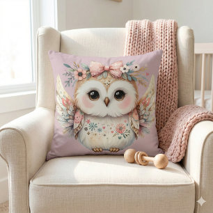 Kawaii Boho Owl Illustration Throw Pillow