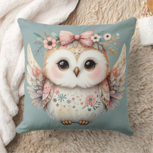 Kawaii Boho Owl Illustration Throw Pillow