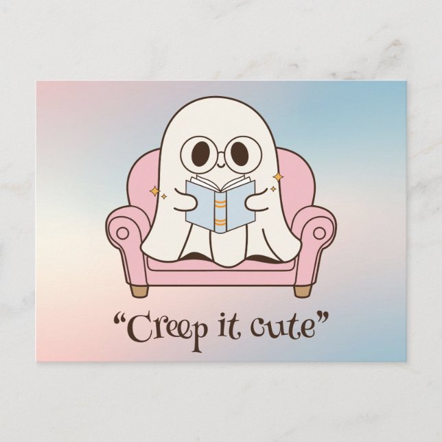 Kawaii boo, cute spooky halloween postcard (Front)