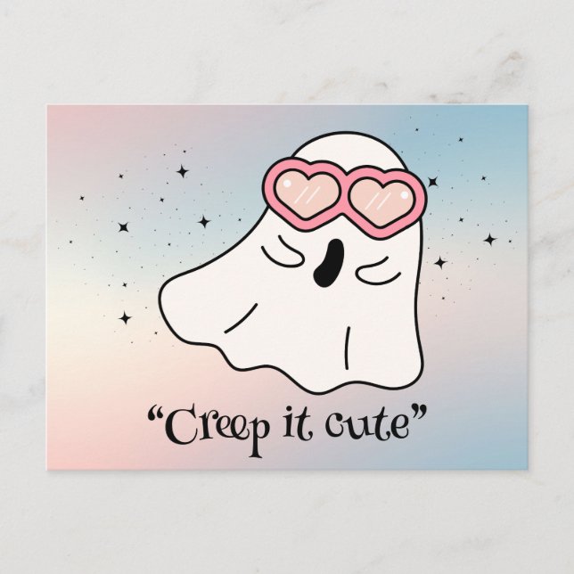 Kawaii boo, cute spooky halloween postcard (Front)
