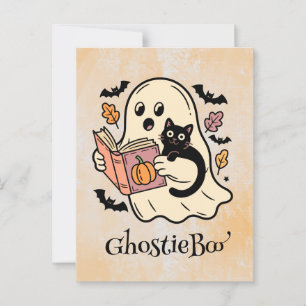 Kawaii boo, cute spooky halloween postcard
