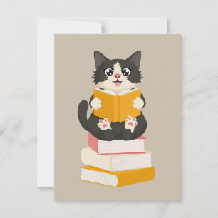 Kawaii Book Lover Simple Cartoon Cat Reader Book Postcard