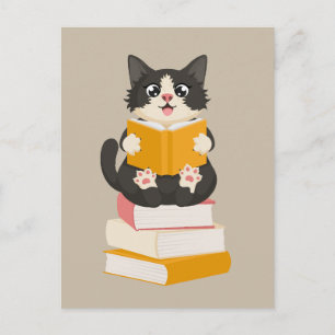 Kawaii Book Lover Simple Cartoon Cat Reader Book Postcard