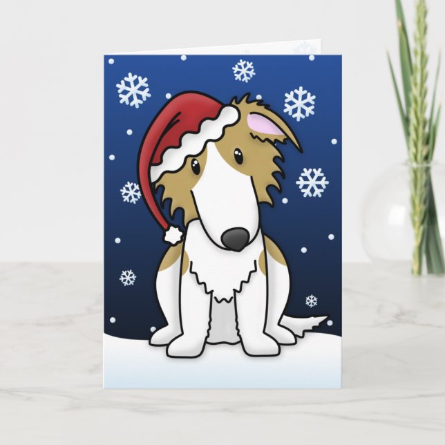 Kawaii Borzoi Christmas Card (Front)