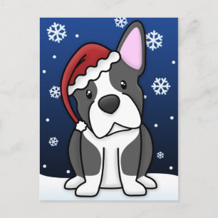 Kawaii Boston Terrier Christmas Postcard