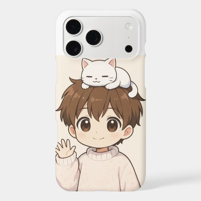 Kawaii Boy & Cat iPhone Case (Back)