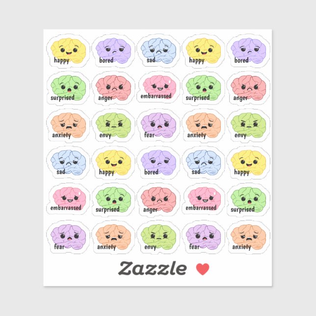 Kawaii Brain Emotion Tracker Rainbow Bujo Planner  (Sheet)