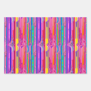 Kawaii Bright Pink Purple Blue Paint Drip Pattern Wrapping Paper Sheet