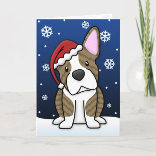 Kawaii Brindle Boston Terrier Christmas Card