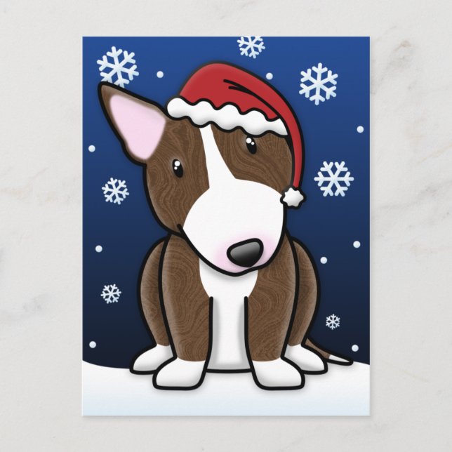 Kawaii Brindle Bull Terrier Christmas Postcard (Front)