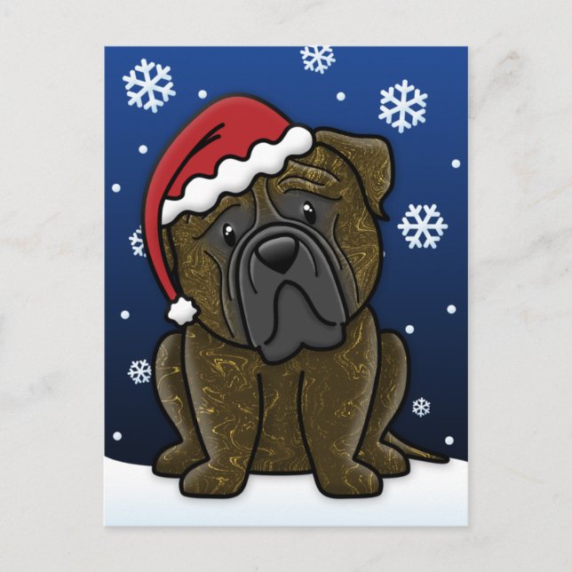 Kawaii Brindle Bullmastiff Christmas Postcard (Front)
