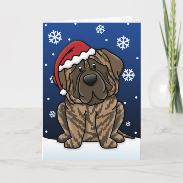 Kawaii Brindle Mastiff Christmas Card (Front)