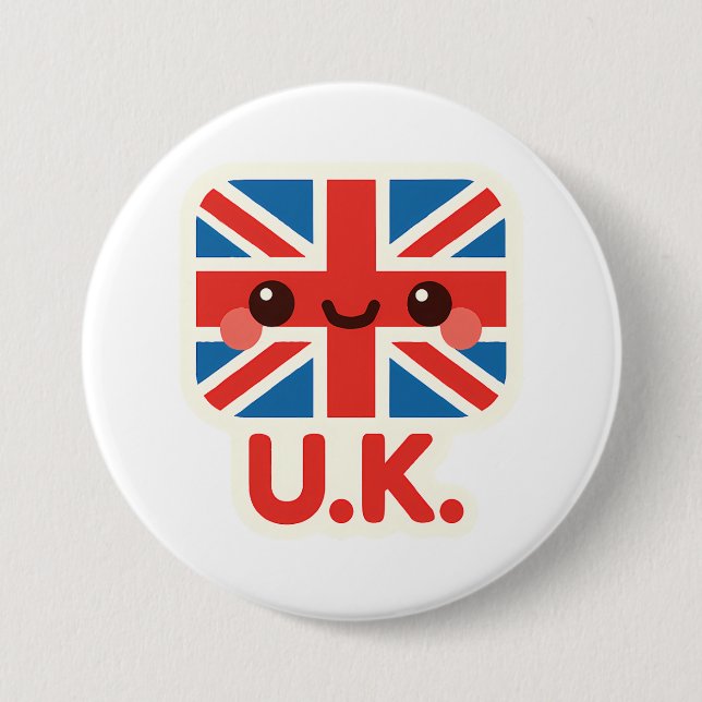 Kawaii British Flag – Cute UK Design 3 Inch Round Button (Front)
