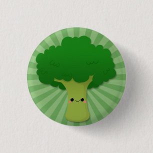 Kawaii Broccoli on Green Starburst 1 Inch Round Button
