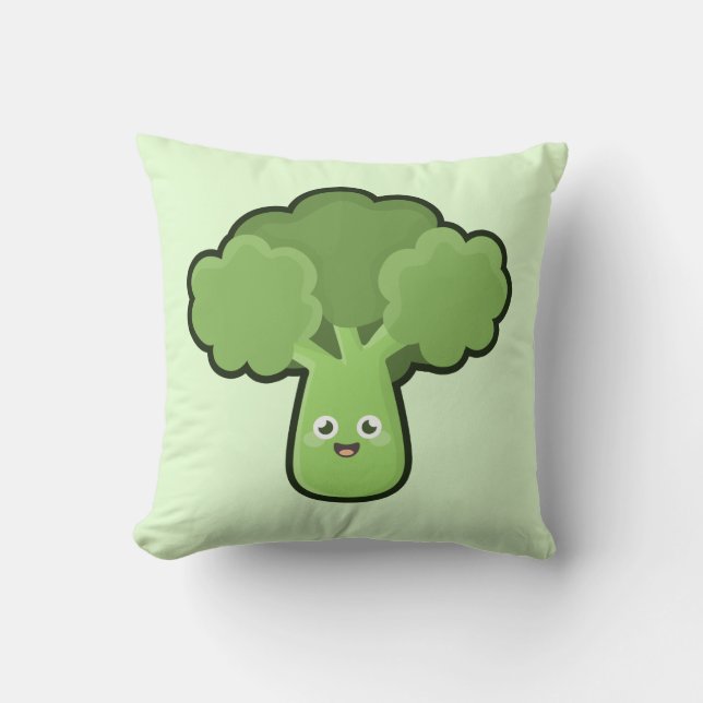 Kawaii Broccoli Throw Pillow (Front)