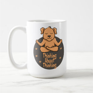 Kawaii brown dog practice yoga poses and thinking coffee mug