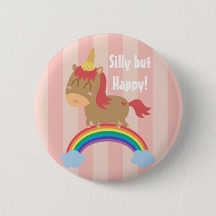 Kawaii Brown Horse trying to be a Unicorn 2 Inch Round Button