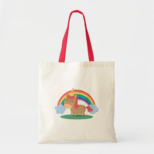 Kawaii Brown Horse trying to be a Unicorn Tote Bag (Front)