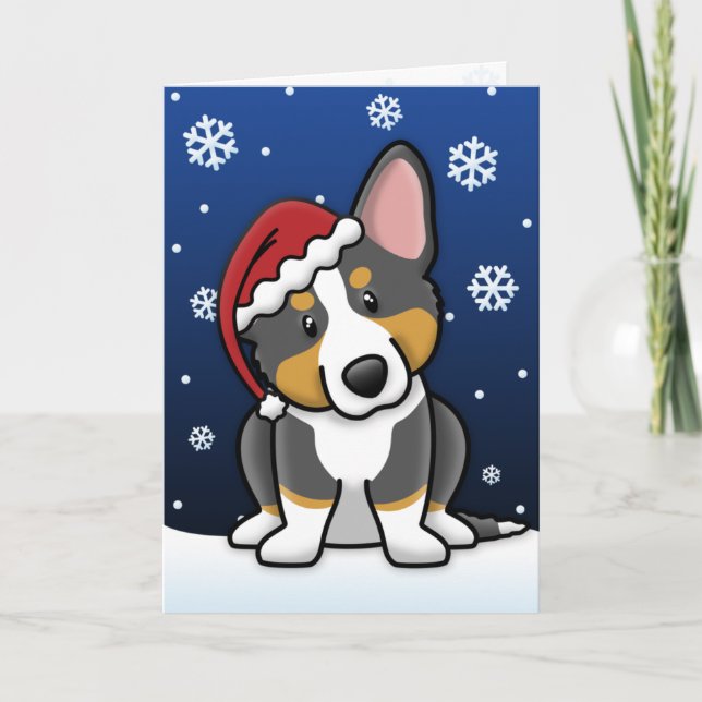 Kawaii BT Cardigan Welsh Corgi Christmas Card (Front)