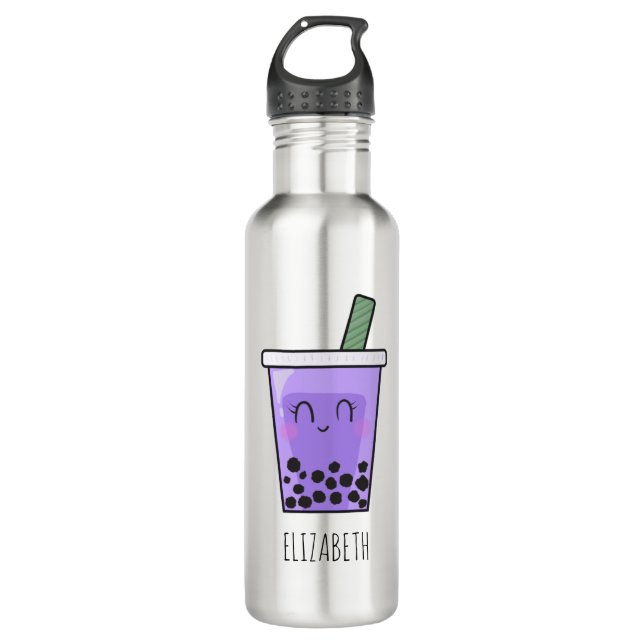 Kawaii Bubble Tea Boba Taro Ube Purple Yam Name 710 Ml Water Bottle (Front)