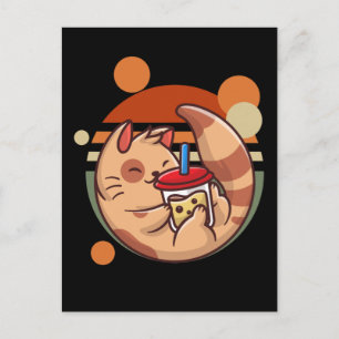 Kawaii Bubble Tea Cat Retro Kitty Postcard
