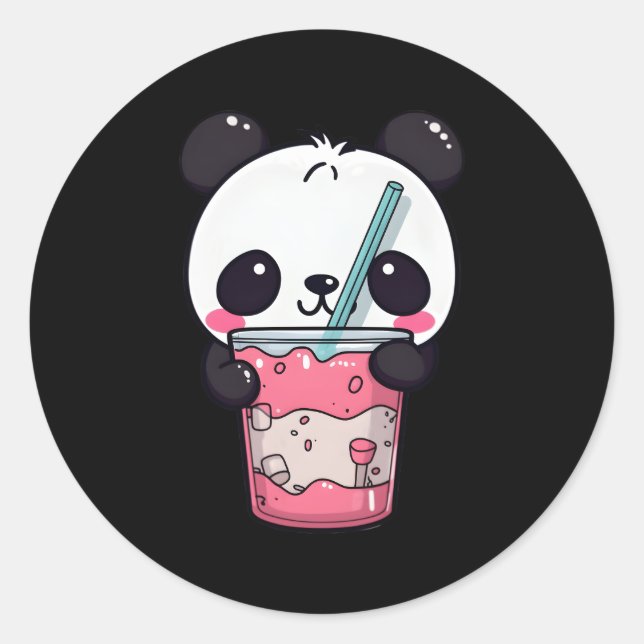 Kawaii Bubble Tea Panda Boba-Tea Japanese Classic Round Sticker (Front)